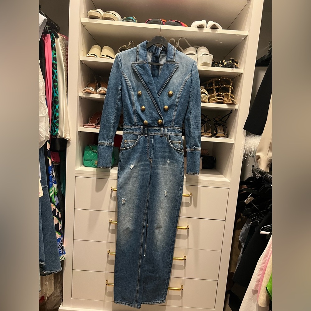 NWT Balmain Women's Classic Blue Denim Jumpsuit XS - Picture 2 of 13